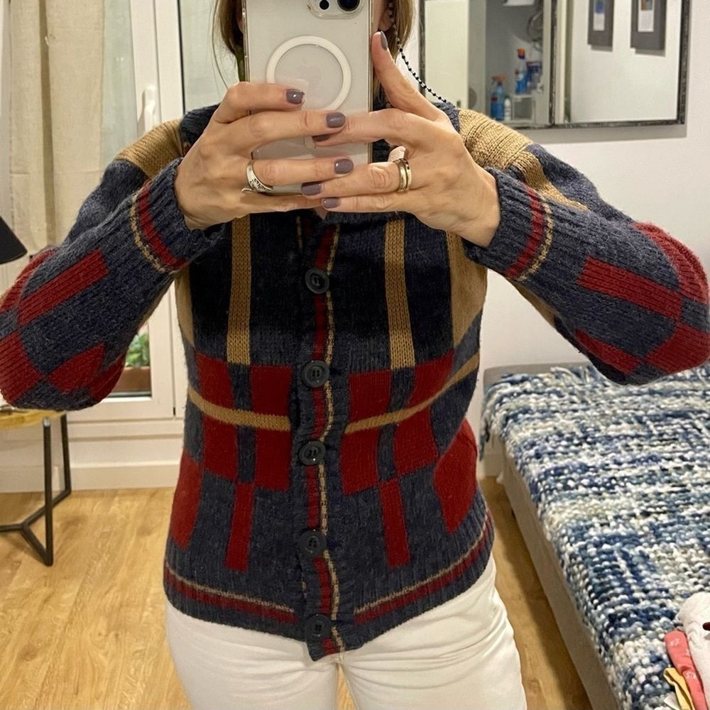 Smith vintage tartan style front buttons cardigan made in Spain sz 38 M - Picture 8 of 9
